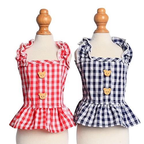 

Chien Chat Robe Tartan Mode Le style mignon Soirée Vacances Vêtements pour Chien Vêtements pour chiots Tenues De Chien Respirable Rouge Bleu Costume pour fille et garçon chien Coton XS S M L XL