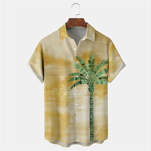 

Homens Camisa Social Camisa havaiana Estampas Abstratas Palmeira Aberto para a Lateral Amarelo Ao ar livre Rua Manga Curta Botão para baixo Imprimir Roupa Tropical Moda Havaiana Designer