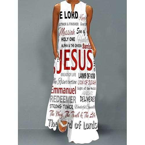 

Women's Easter Cross Jesus Long Dress Maxi Dress Casual Dress Swing Dress Print Dress Letter Casual Holiday Vacation Beach Pocket Print Sleeveless V Neck Dress Loose Fit Black White Green Spring