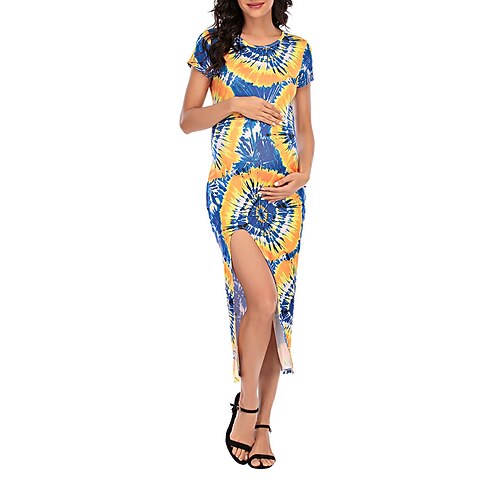 

baby shower da donna vestito premaman vestito casual vestito t shirt vestito tee tubino tie dye maxi vestito manica corta spacco girocollo giallo viola primavera estate s m l xl xxl