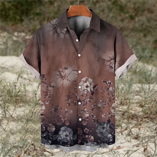 

Hombre Camisa Floral Estampados Cuello Vuelto Azul Piscina Morado Marrón Gris Diario Festivos Mangas cortas Abotonar Estampado Ropa Tropical Moda Boho Design