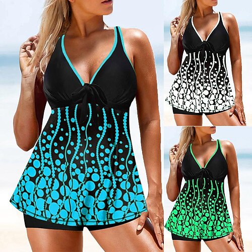 

Women's Swimwear Swim Dress Normal Swimsuit 2 Piece Printing Polka Dot White Sky Blue Green Bathing Suits Sports Summer