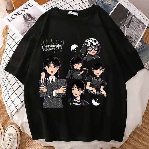 

Wednesday Addams Addams family Wednesday T-shirt Anime Classic Street Style T-shirt For Men's Women's Unisex Adults' Hot Stamping 100% Polyester Casual Daily