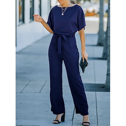 

Damen Jumpsuit mit Schnürung Hohe Taillenlinie Feste Farbe Rundhalsausschnitt Strassenmode Brautkleider schlicht Täglich Urlaub Regular Fit Kurzarm Schwarz Hellgrün Rote S M L XL Frühling