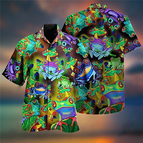 

Herren Hemd Hawaiihemd Sommerhemd Grafik-Drucke Frosch Umlegekragen Grün Outdoor Strasse Kurze Ärmel Button-Down Bedruckt Bekleidung Tropisch Modisch Hawaiianisch Designer