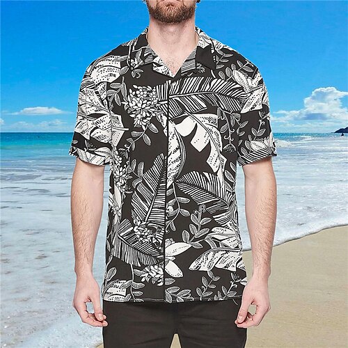 

Homme Chemise Chemise hawaïenne Imprimés Photos Feuilles Col rabattu Noir Casual Vacances Manche Courte Bouton bas Imprimer Vêtement Tenue Tropique Mode Vêtement de rue Hawaïen