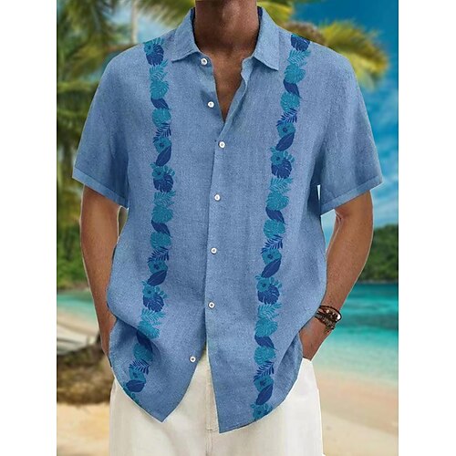 

Herre Skjorte Hawaii skjorte Grafiske tryk Blade Aftæpning Blå udendørs Gade Kort Ærme Knap ned Trykt mønster Tøj Hør Sport Mode Gade Designer