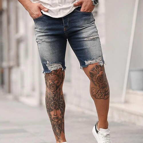 

Homme Jeans Short en jean short jean Poche Déchiré Jambe droite Couleur Pleine Confort Vestimentaire Extérieur du quotidien Mode mode Noir Bleu de minuit