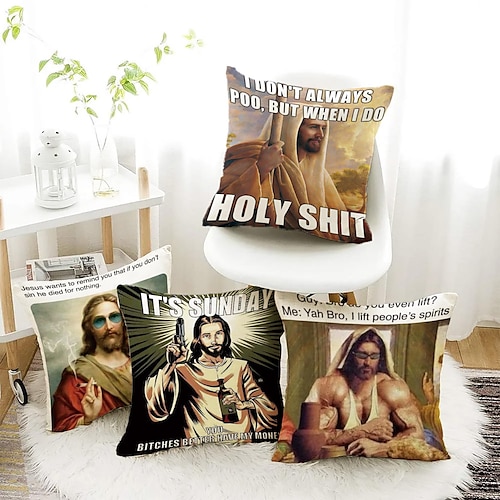 

doppelseitiger kissenbezug 4 stück jesus lustiges zitat weicher dekorativer quadratischer kissenbezug kissenbezug für schlafzimmer wohnzimmer sofa couch stuhl