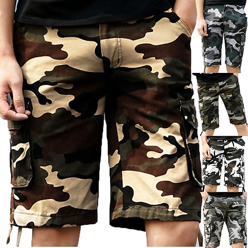 

Homens Bermuda Cargo Calção Perna Cordão 6 Bolso Imprimir Côr Camuflagem Conforto Ao ar livre Diário Para Noite 100% Algodão Moda Roupa de rua Preto Verde Tropa