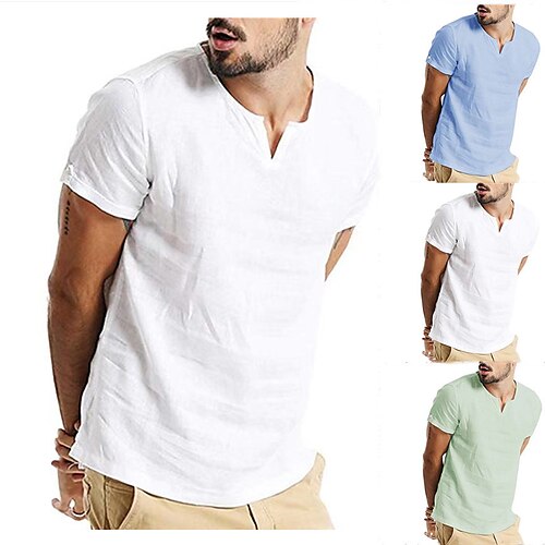 

Per uomo camicia di lino Camicia estiva Camicia da spiaggia Bianco Verde chiaro Blu Manica corta Liscio Colletto Mao Estate Giornaliero Hawaiano Abbigliamento