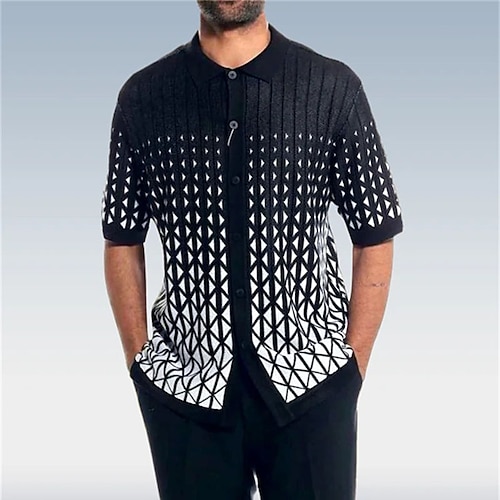 

Hombre Camisa Estampados Geometría Cuello Vuelto Negro Caqui Gris Calle Casual Mangas cortas Abotonar Estampado Ropa Deportes Moda Ropa de calle Design