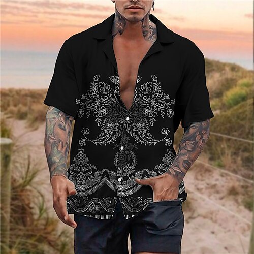 

Homens Camisa Social Camisa havaiana Floral Estampas Abstratas colar cubano Branco Vinho Verde Casual Feriado Manga Curta Botão para baixo Imprimir Roupa Tropical Esportes Moda Boho