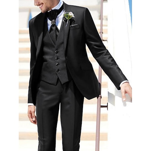 

Costume Homme Mariage Mariage à la plage Ensemble de 3 pièces Noir Couleur Pleine Coupe Sur-Mesure Droit deux boutons 2023