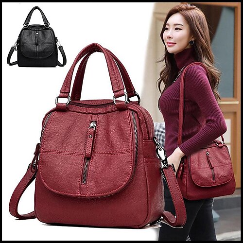 

Women's Crossbody Bag Shoulder Bag PU Leather Shopping Daily Zipper Adjustable Breathable Durable Solid Color Wine Black