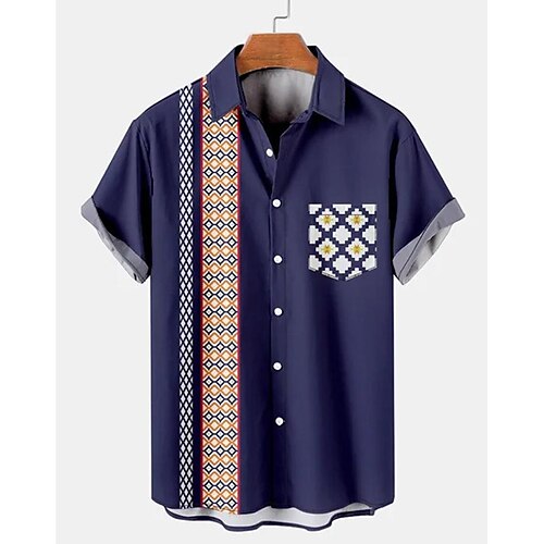 

Homens Camisa Social Camisa havaiana Estampas Abstratas Geometria Aberto para a Lateral Azul Marinha Ao ar livre Rua Manga Curta Botão para baixo Imprimir Roupa Tropical Moda Havaiana Designer