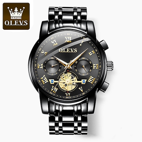 

OLEVS Men's Watch Analog Quartz Movement Business Stainless Steel Waterproof Luminous Chronograph Day Date Luxury Dress Business Big Face Rome Dial Male Wrist Watches