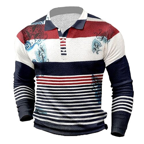 

Per uomo POLO Camicia da golf Golf A strisce Stampe astratte Collo ripiegabile Blu marino Esterno Strada Manica lunga Stampa Abbigliamento Di tendenza Originale Informale Traspirante