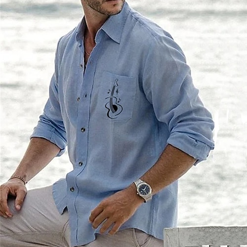 

Per uomo camicia di lino Camicia estiva Camicia da spiaggia Blu Manica lunga Stampe astratte Collo ripiegabile Primavera estate Informale Giornaliero Abbigliamento Tasche