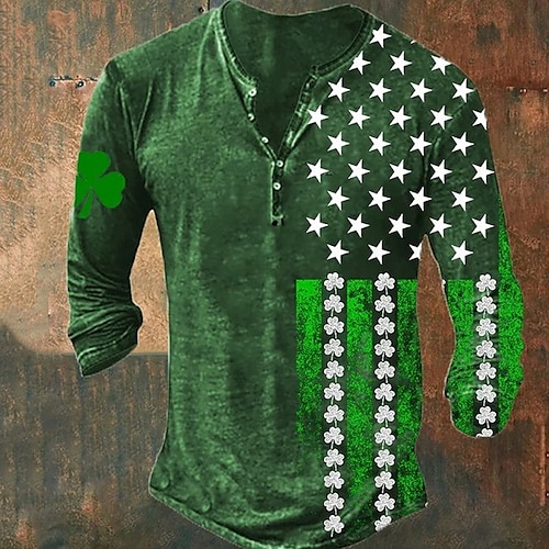 

Men's Henley Shirt Tee Graphic Saint Patrick Day Henley Clothing Apparel 3D Print Outdoor Casual Long Sleeve Button-Down Print Fashion Designer Comfortable