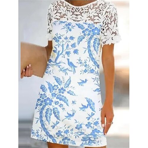 

Per donna Vestito casual Vestito a trapezio Abito stampato Floreale Pizzo Collage Girocollo Mini abito Attivo Di tendenza Esterno Giornaliero Manica corta Morbido Blu Primavera Estate S M L XL XXL
