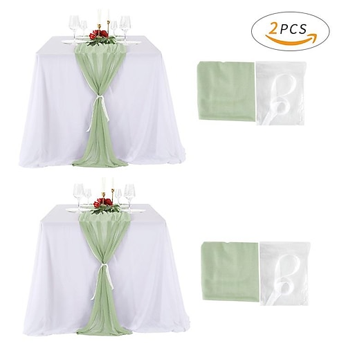 

vert sauge chemin de table en mousseline de soie blanc décor de table de mariage ferme table drapeau décor couverture pour la fête de mariage tea party festival banquet décoration