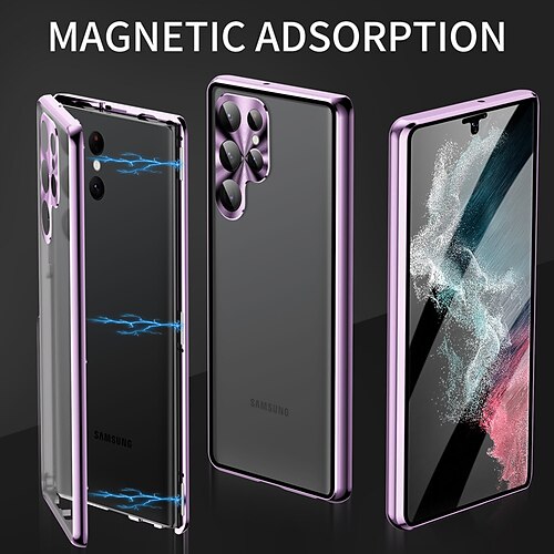 

teléfono Funda Para Samsung galaxia Funda de Cuerpo Entero S23 Ultra Plus S23 Portátil Cromado Congelada Color sólido Aleación de aluminio El plastico Vidrio Templado