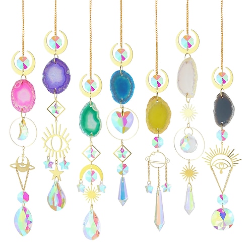 

naturlig agat solfangere regnbuemaskin krystall prismer hengende anheng farget glass vindu ornament hage dekor