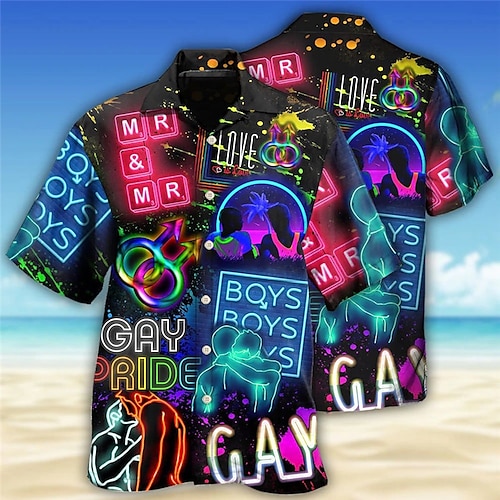 

Herren Hemd Hawaiihemd Sommerhemd Buchstabe Grafik-Drucke Umlegekragen Blau Täglich Strand Kurze Ärmel Button-Down Bedruckt Bekleidung Tropisch Modisch Strassenmode Hawaiianisch