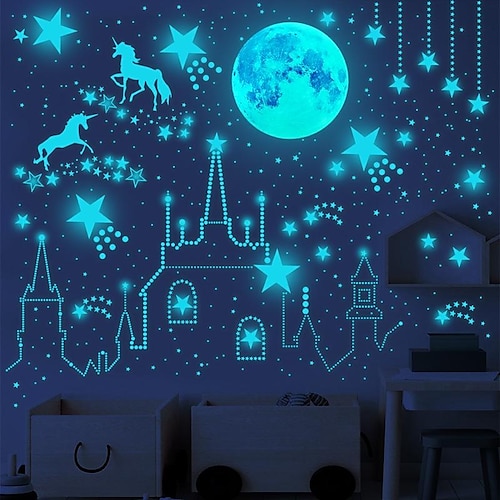 

893pcs adesivo luminoso lua unicórnio estrela ponto quarto infantil quarto adesivo de parede fluorescente