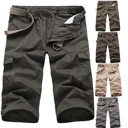 

Homens Bermuda Cargo Calção Calças Capri Perna Cordão 6 Bolso Tecido Conforto Comprimento da panturrilha Ao ar livre Diário Para Noite 100% Algodão Moda Roupa de rua Verde Claro Verde Escuro