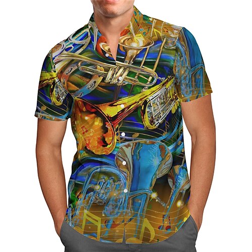 

Hombre Camisa camisa hawaiana Estampados Música Instrumento musical Cuello Vuelto Azul Piscina Calle Casual Mangas cortas Abotonar Estampado Ropa Tropical Moda Hawaiano Design