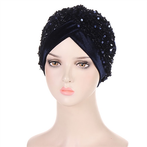 

velluto paillettes turbante cappellini per le donne musulmano headcraf cofano femme musulman testa islamica avvolge cappello indiano africano copertura protettiva dei capelli