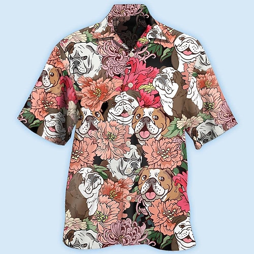 

Hombre Camisa camisa hawaiana Floral Perro Estampados Collar Cubano Rosa Casual Festivos Manga Corta Abotonar Estampado Ropa Tropical Moda Ropa de calle Hawaiano