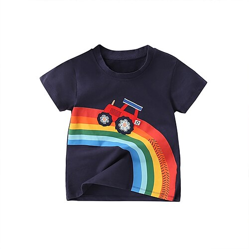 

Bambino Da ragazzo maglietta Tee Cartoni animati Arcobaleno Auto Manica corta Girocollo Top bambini Informale Di tendenza Giornaliero Estate Blu 2-8 anni