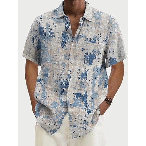 

Herren Hemd Hawaiihemd Sommerhemd Grafik-Drucke Umlegekragen Blau Outdoor Strasse Kurze Ärmel Button-Down Bedruckt Bekleidung Leinen Tropisch Modisch Hawaiianisch Designer