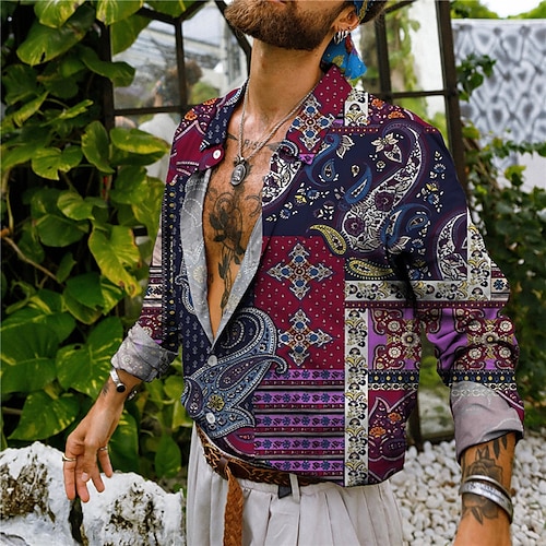 

Herren Hemd Blumen Grafik-Drucke Umlegekragen Wein Grün Grau Outdoor Strasse Langarm Button-Down Bedruckt Bekleidung Tropisch Modisch Boho Designer