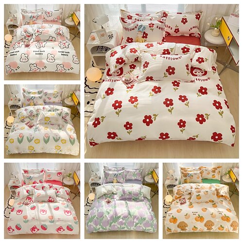 

Colorful Duvet Cover Set Full Queen Microfiber Floral Plant Bright Fresh Designed White Bedding Set Ultra Soft and Easy Care Breathable for Girls Women-Full/Queen Floral coverlet