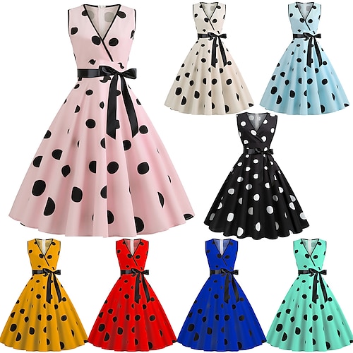 

Audrey Hepburn Polka Dots Retro Vintage 1950s Vacation Dress Barbiecore Flapper Dress Swing Dress Women's Costume Vintage Cosplay Casual Daily Dress Masquerade