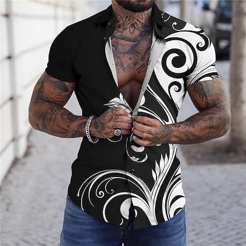 

Homens Camisa Social Floral Estampas Abstratas Aberto para a Lateral Preto Branco Fúcsia Verde Rua Casual Manga Curta Botão para baixo Imprimir Roupa Esportes Moda Roupa de rua Designer