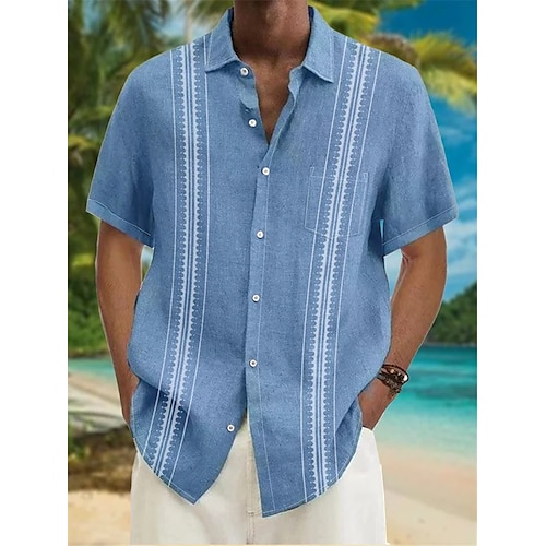

Men's Shirt Summer Hawaiian Shirt Striped Graphic Prints Turndown Yellow Blue Purple Green Outdoor Street Short Sleeves Button-Down Print Clothing Apparel Linen Tropical Fashion Hawaiian Designer