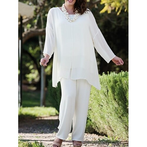 

Spezzato Abito da cerimonia per signora Semplice Elegante Girocollo Alla caviglia Chiffon Manica lunga con Spacco sul davanti Tinta unita 2023