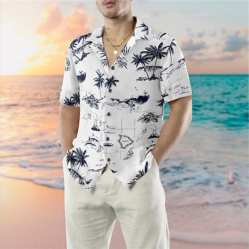 

Homens Camisa Social Camisa havaiana Coqueiro Estampas Abstratas Aberto para a Lateral Branco Casual Feriado Manga Curta Botão para baixo Imprimir Roupa Tropical Moda Roupa de rua Havaiana