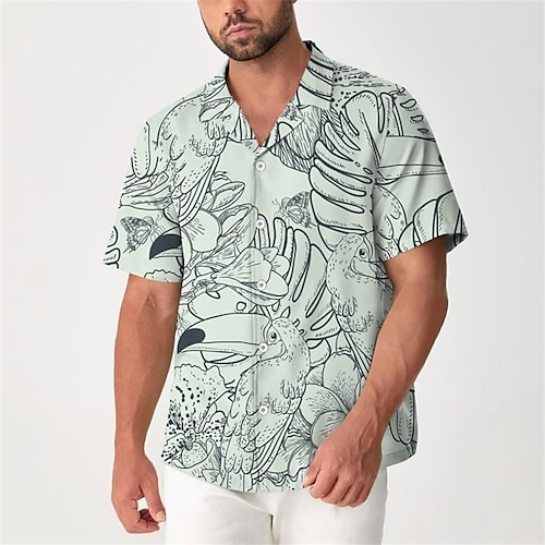 

Men's Shirt Summer Hawaiian Shirt Graphic Prints Leaves Cuban Collar Green Casual Holiday Short Sleeve Button-Down Print Clothing Apparel Tropical Fashion Streetwear Hawaiian