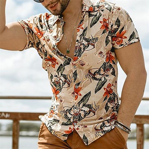 

Per uomo Camicia Camicia con bottoni Camicia estiva Maglietta informale Camicia da spiaggia Rosa Blu Kaki Maniche corte Pop art Fiore / Piante Collo ripiegabile Strada Da mare Bottone giù