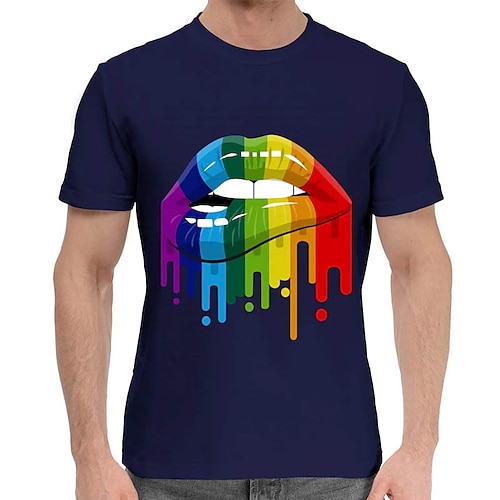 

Herre T skjorte Grafiske T-skjorter Pride skjorte Regnbue Grafiske trykk Leppeprint Crew-hals utendørs Feriereise Kort Erme Trykt mønster Klær Gatemote Designer Grunnleggende