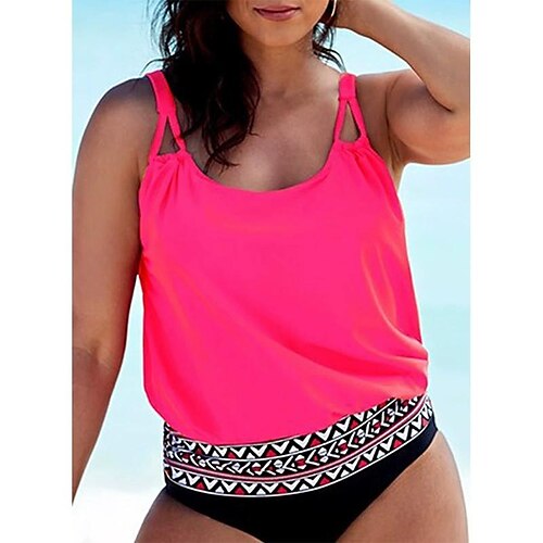 

Damen Badeanzug Tankini 2 Stück Normal Bademode 2 Teile Feste Farbe Rosenrot Tank Top Badeanzüge Sport Sommer