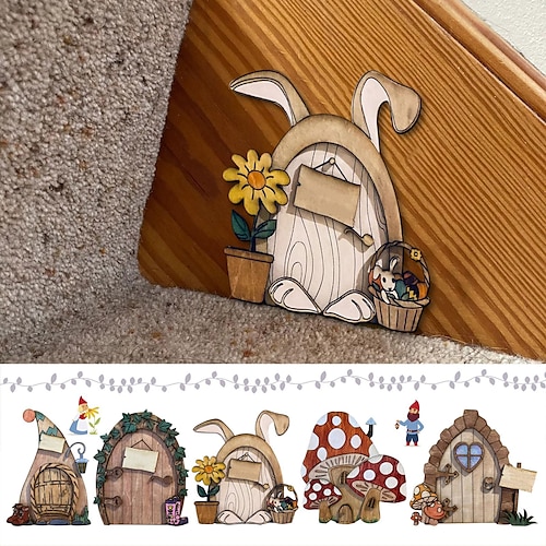 

Easter Rabbit Fairy Tale Door Plane Decoration Elf Fairy Tale Door Wooden Craft Ornament