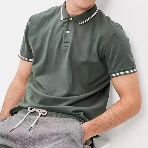 

Herre Polo Golftrøje Forretning Afslappet Ribbet polokrave Kort Ærme Gade Afslappet Helfarve Vanlig Knap Sommer Vin Hvid Mørk Marineblå Grøn Mørkeblå Polo