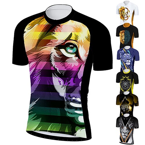 

21Grams Herre Cykeltrøje Kortærmet Cykel T-shirt Toppe med 3 baglommer Bjerg Cykling Vej Cykling Åndbart Svedtransporende Hurtigtørrende Refleksbånd Sort Hvid Gul Dyr Løve Tiger Polyester Sport Tøj